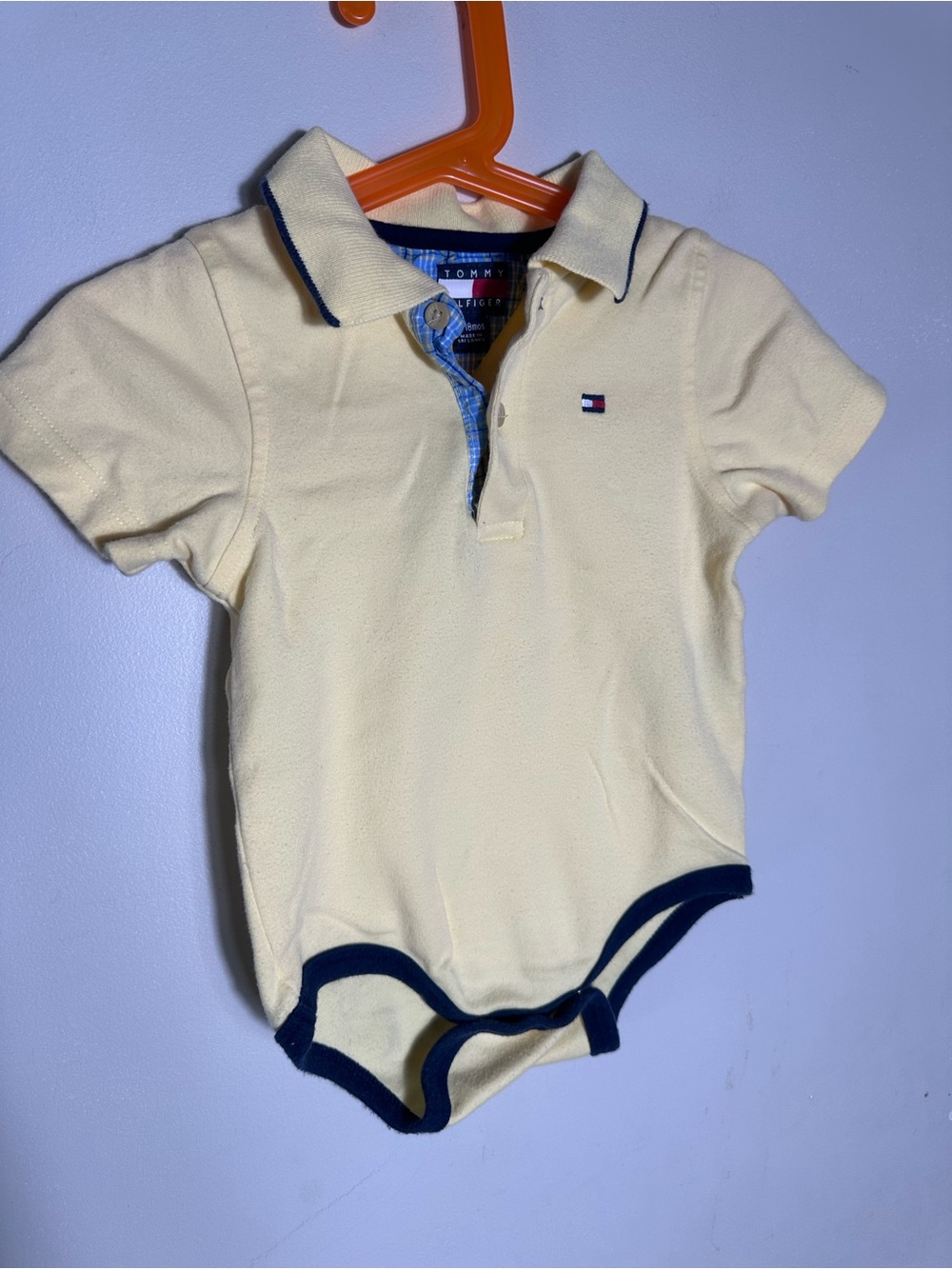 Y2K 2003 Tommy Hilfiger Yellow Polo Onesie with Navy Trim